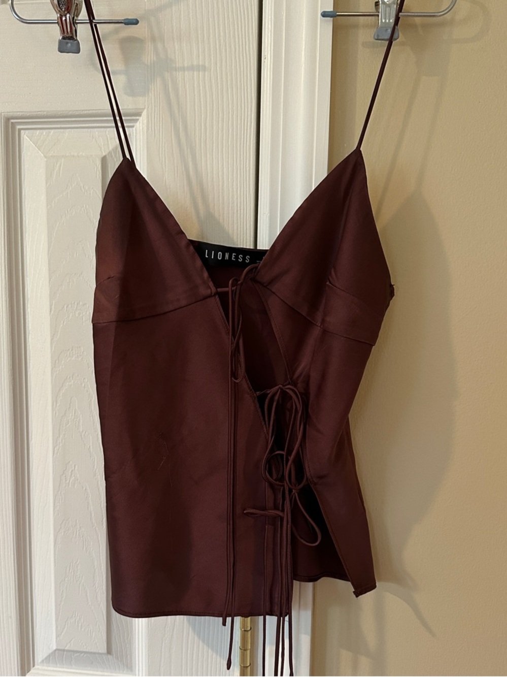 Lioness Wine Satin Lace-Up Cami